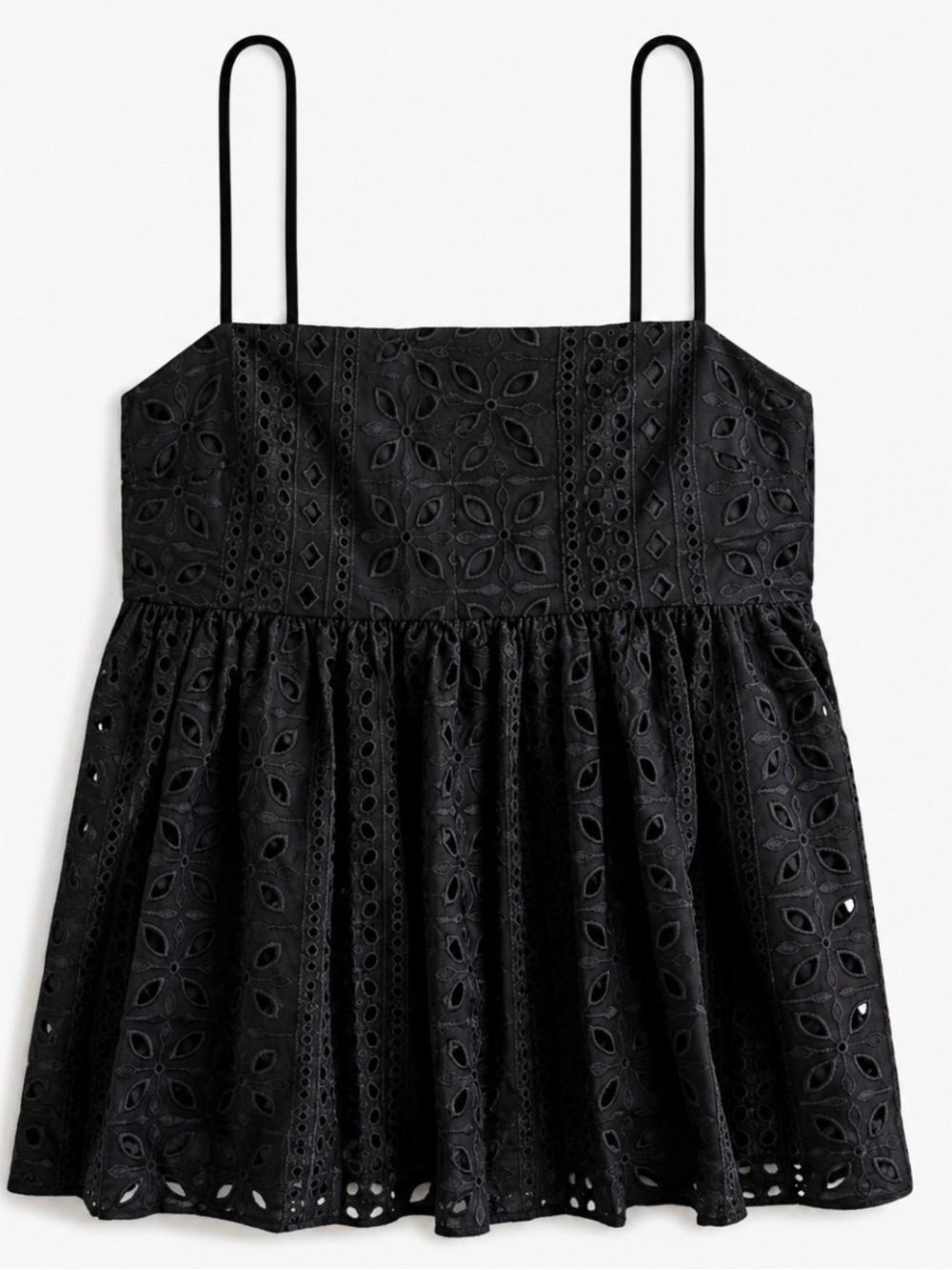 Black Eyelet Spaghetti Strap Peplum Top